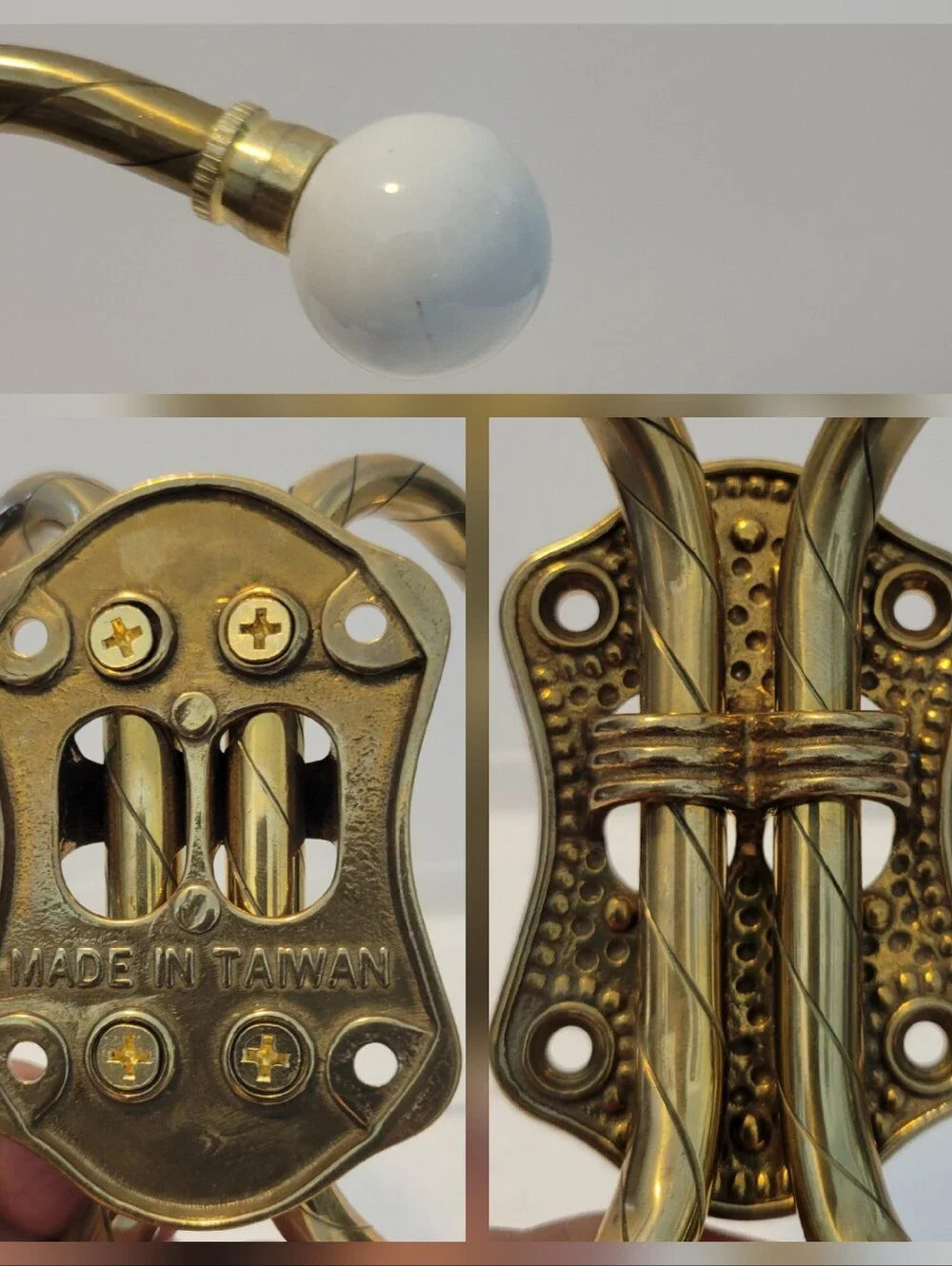 Vtg Hardware Reproduction Victorian Quad Hook Porcelain Ball
